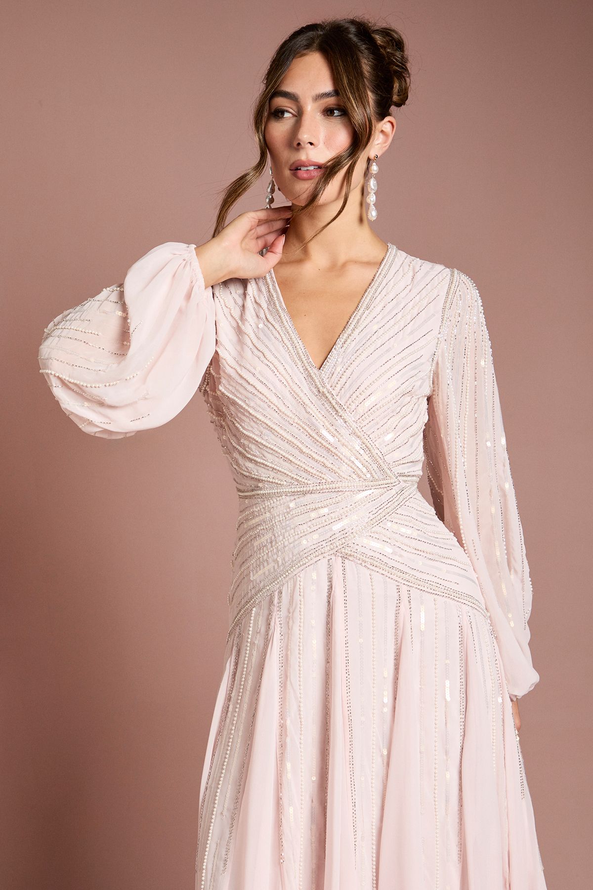 Coast Long Sleeve Linear Embellished Maxi Dress