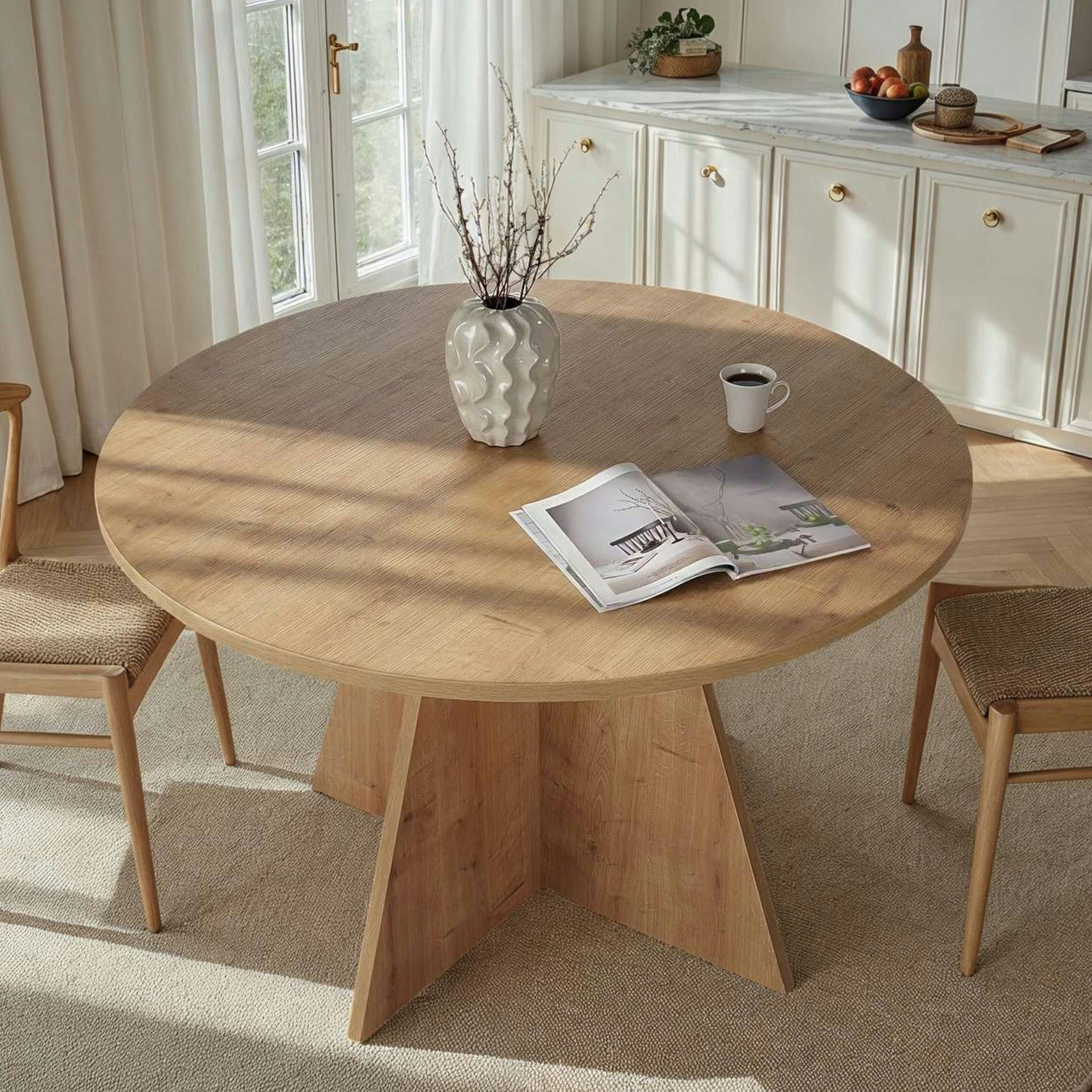 Table à manger ronde effet bois clair Ø120 cm MARFA