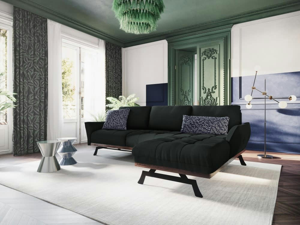 OLIVIER - Canapé d'angle 4 places en tissu structuré noir