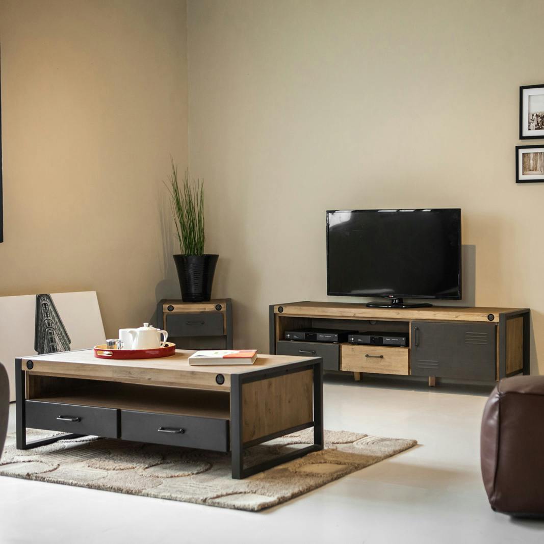 Table basse industrielle bois métal boulons BROOKLYN