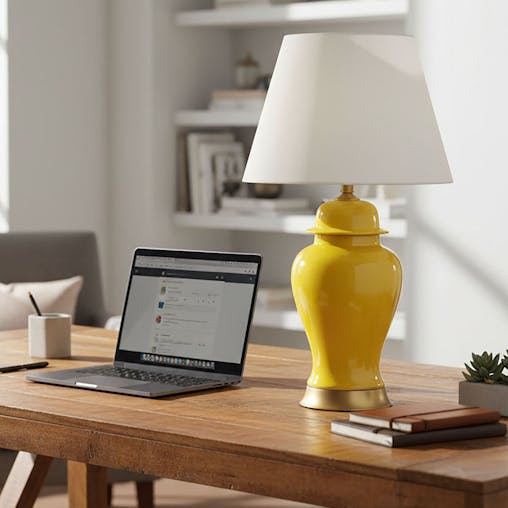 SOGA 2X Oval Ceramic Table Lamp with Gold Metal Base Desk Lamp Yellow