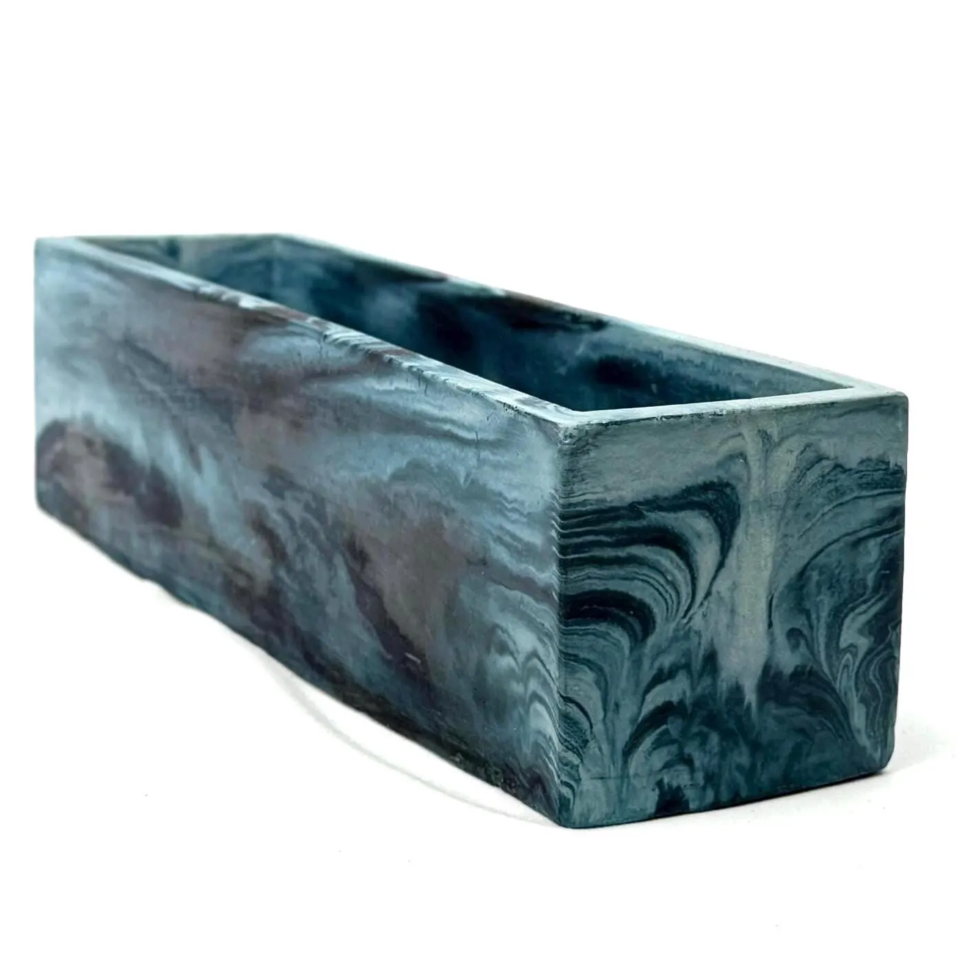 12 inch Cement Windowsill Planter with Drainage Handmade Glossy Seal Table Centerpiece for Florals Long Thin Planter for Small Spaces