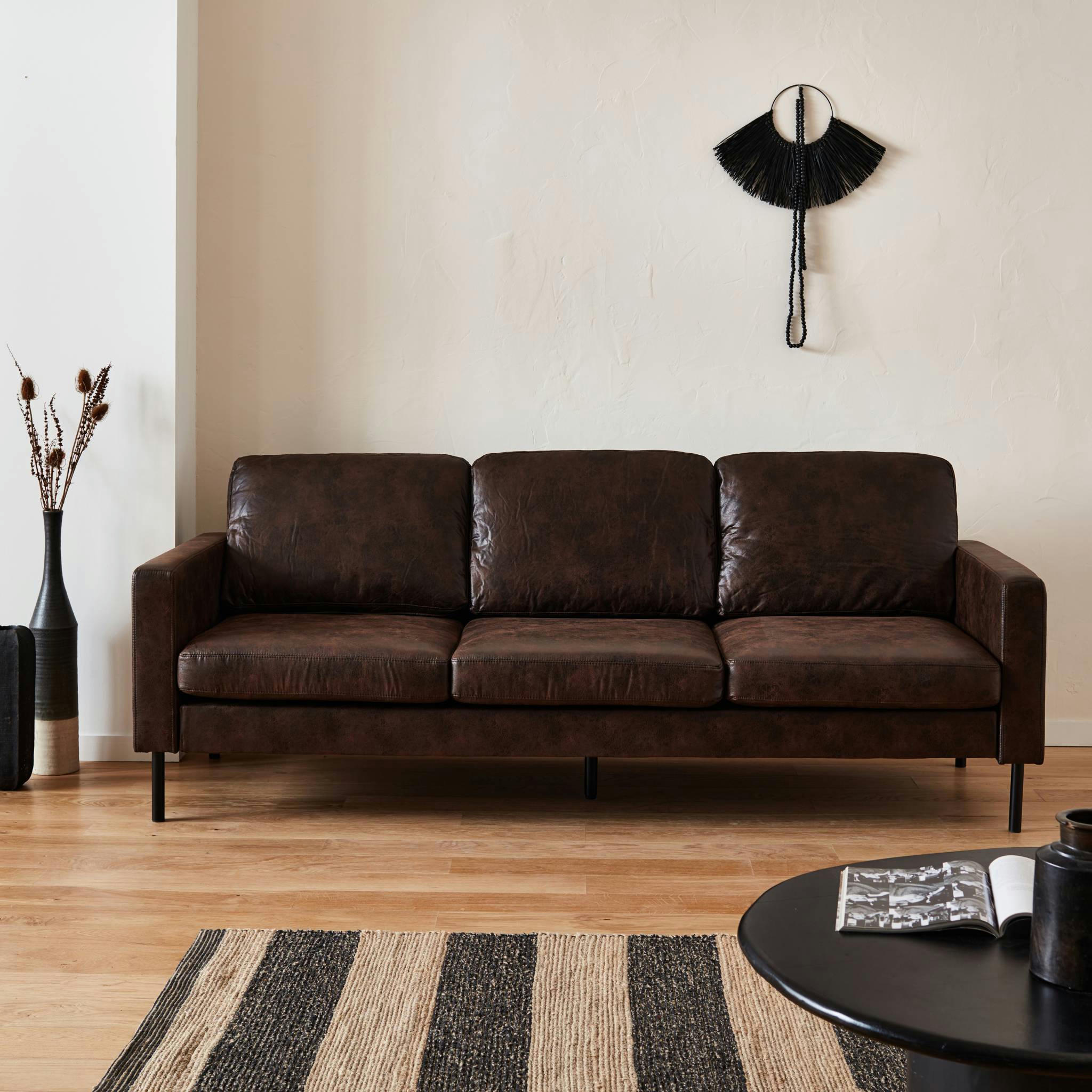 NEW YORK - Canapé 3 places simili cuir marron