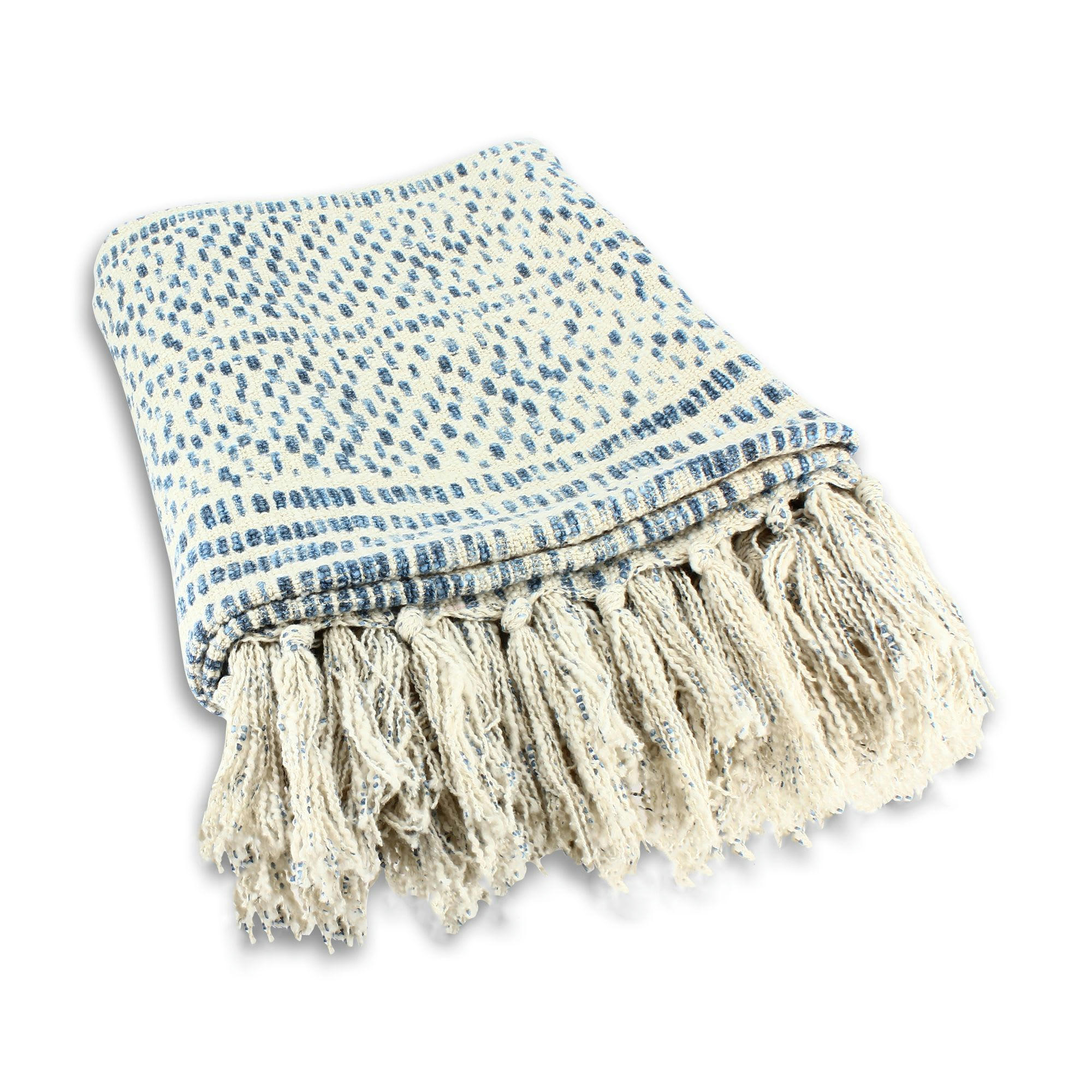 RECIFE - Plaid à franges en coton bleu avec franges 250cm