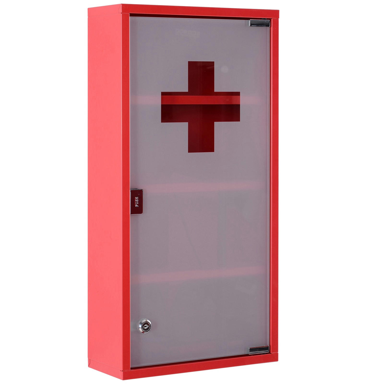 - Armoire à pharmacie 3 étagères porte verre trempé dépoli logo croix
