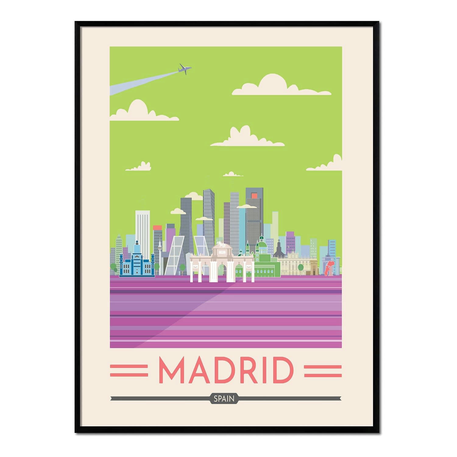 CIUDADES - Affiche avec cadre noir - Madrid - 50x70