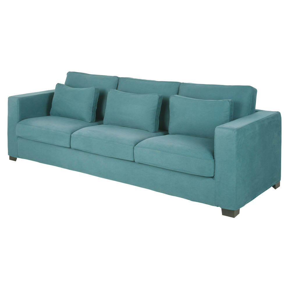 Milano - Canapé 3/4 places en coton et lin bleu canard