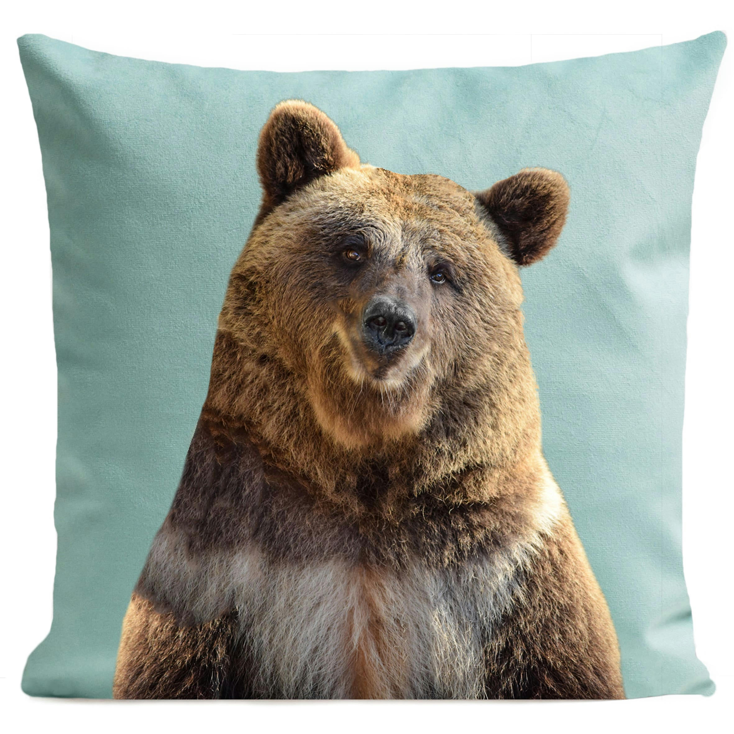 - Coussin montagne ours suédine bleu 40x40cm