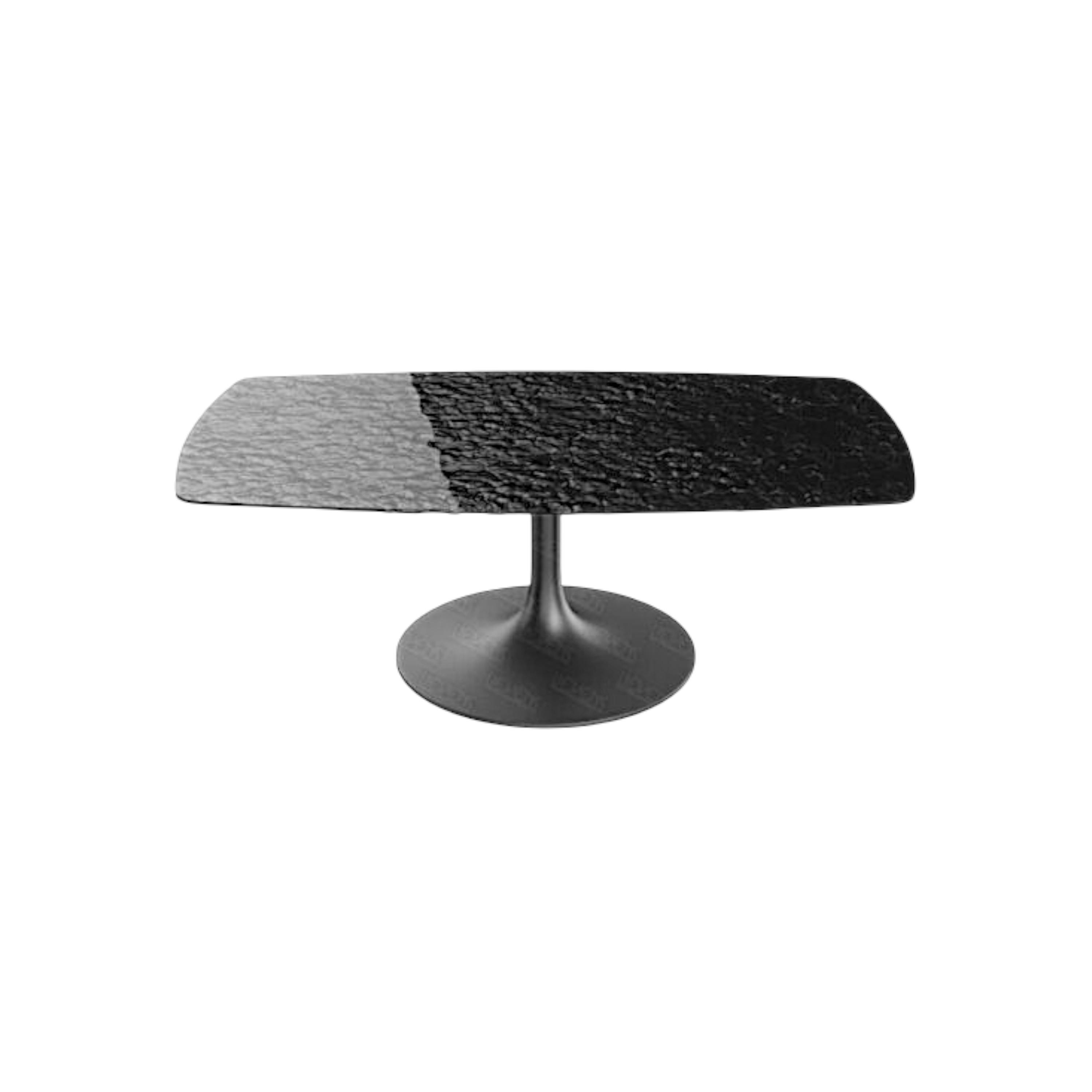Table basse verre ondulé noir, pied tulipe LIGURIE