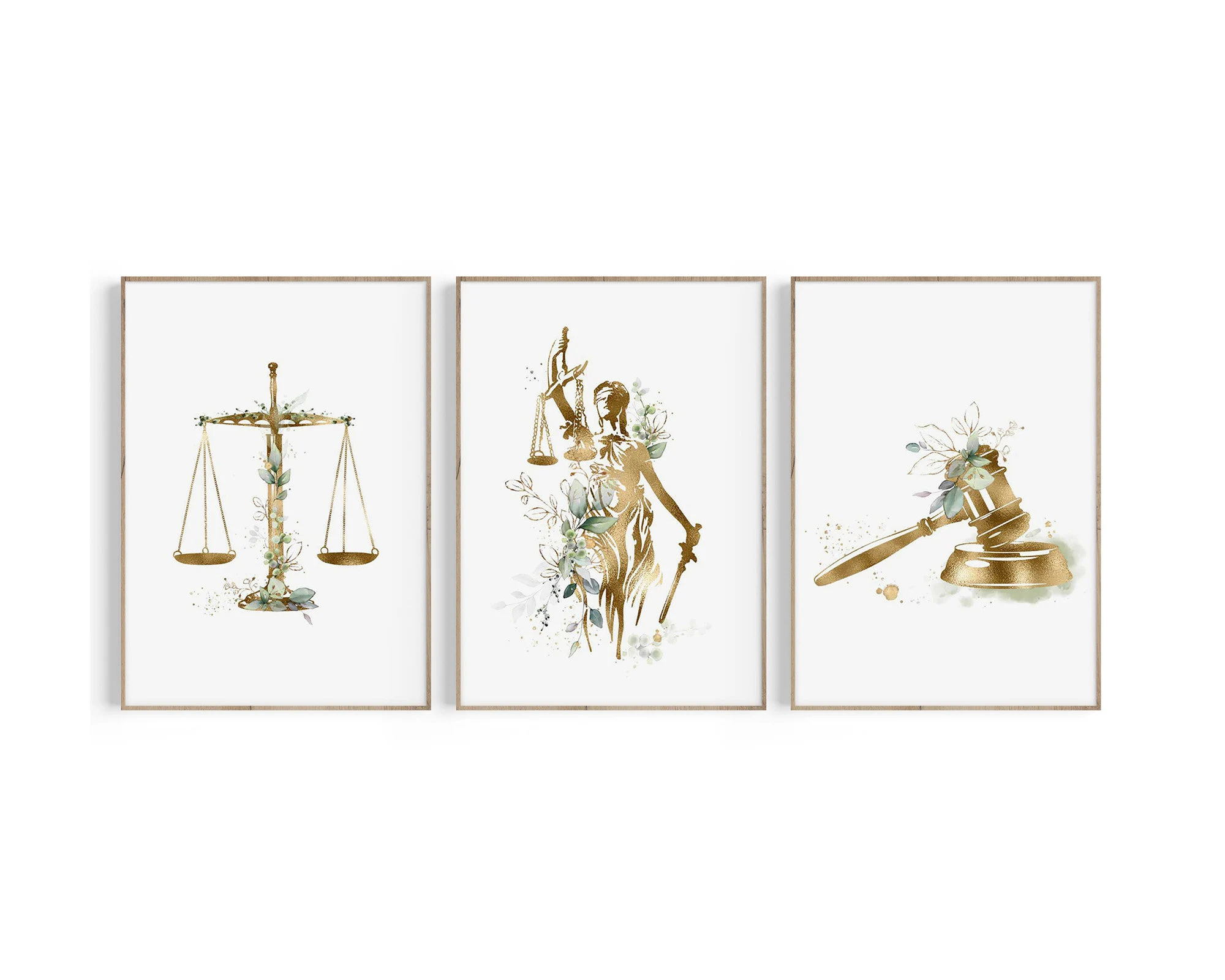 Law Office Decor: Lady Justice, Gavel, Scales Art Print Set (Digital Download)