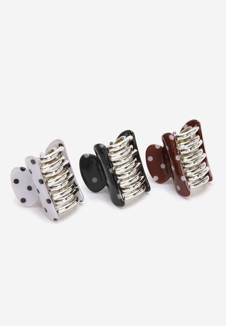 Womens 3pk Burgundy Spot Mini Bulldog Hair Clips