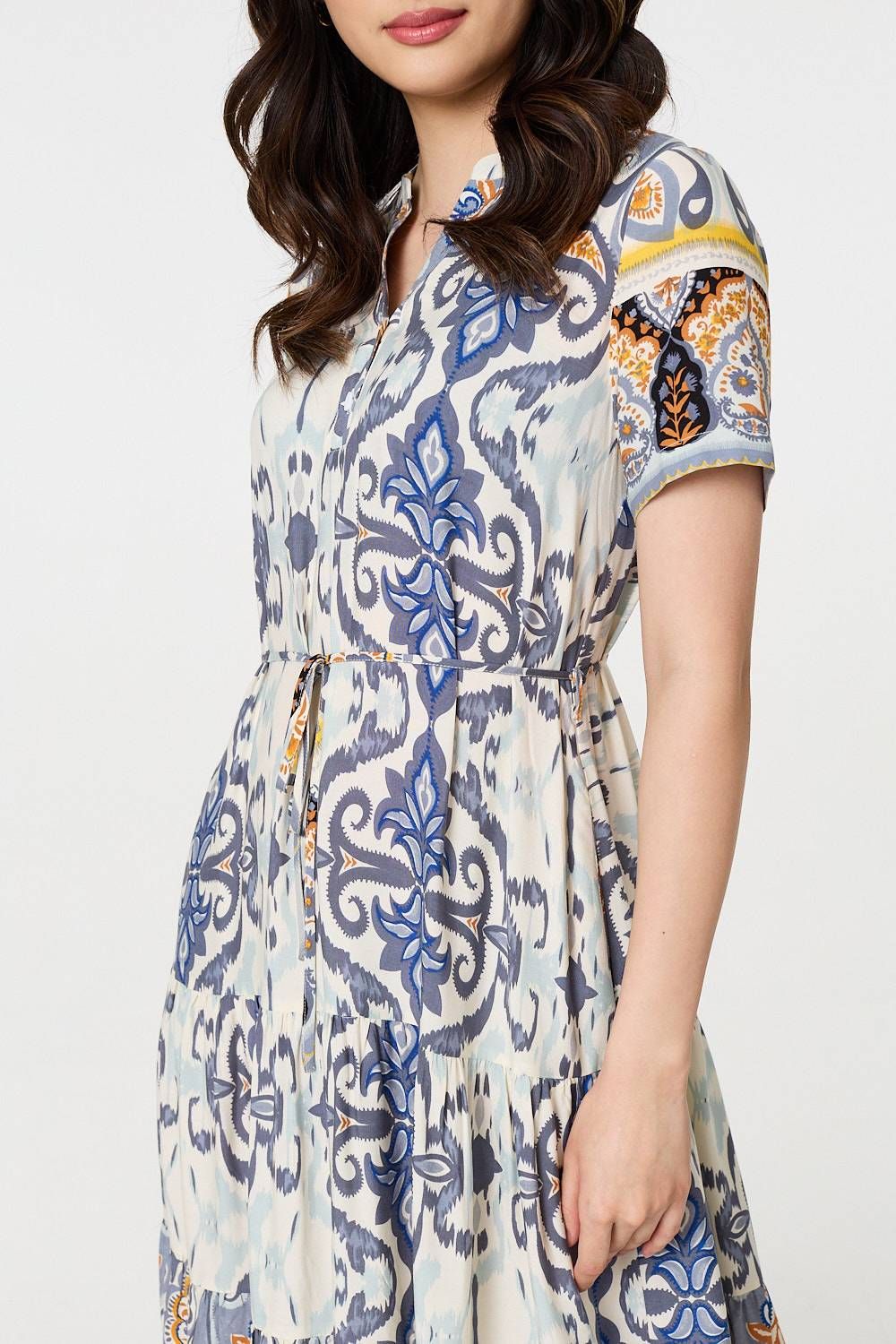 Izabel London Printed Short Puff Sleeve Midi Dress