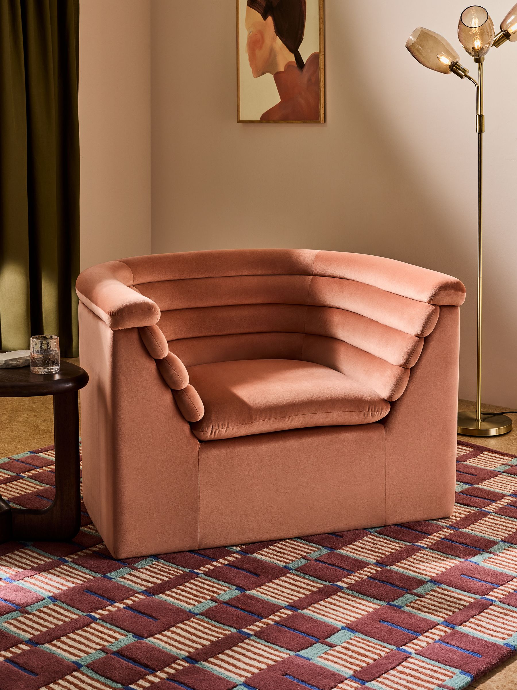 Fawn Truffle Natural Velvet Lineari Accent Chair