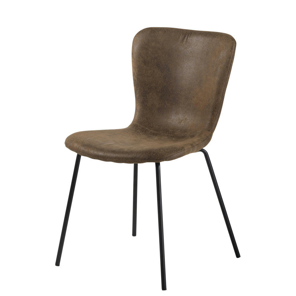 Mira - Chaise en suédine marron effet vieilli