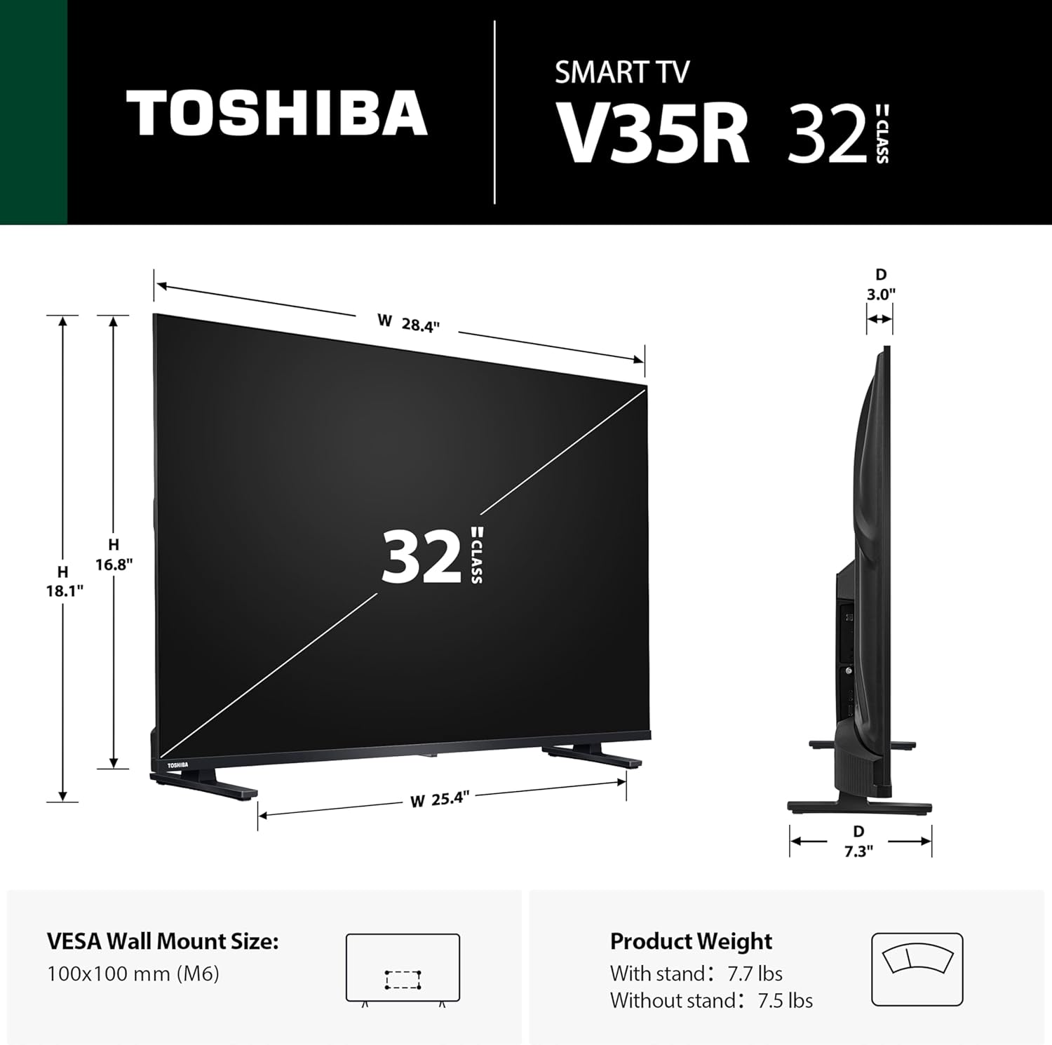 TOSHIBA 32 Class V35 Series LED FHD Smart Fire TV, Voice Remote with Alexa, Stream Live TV Without Cable