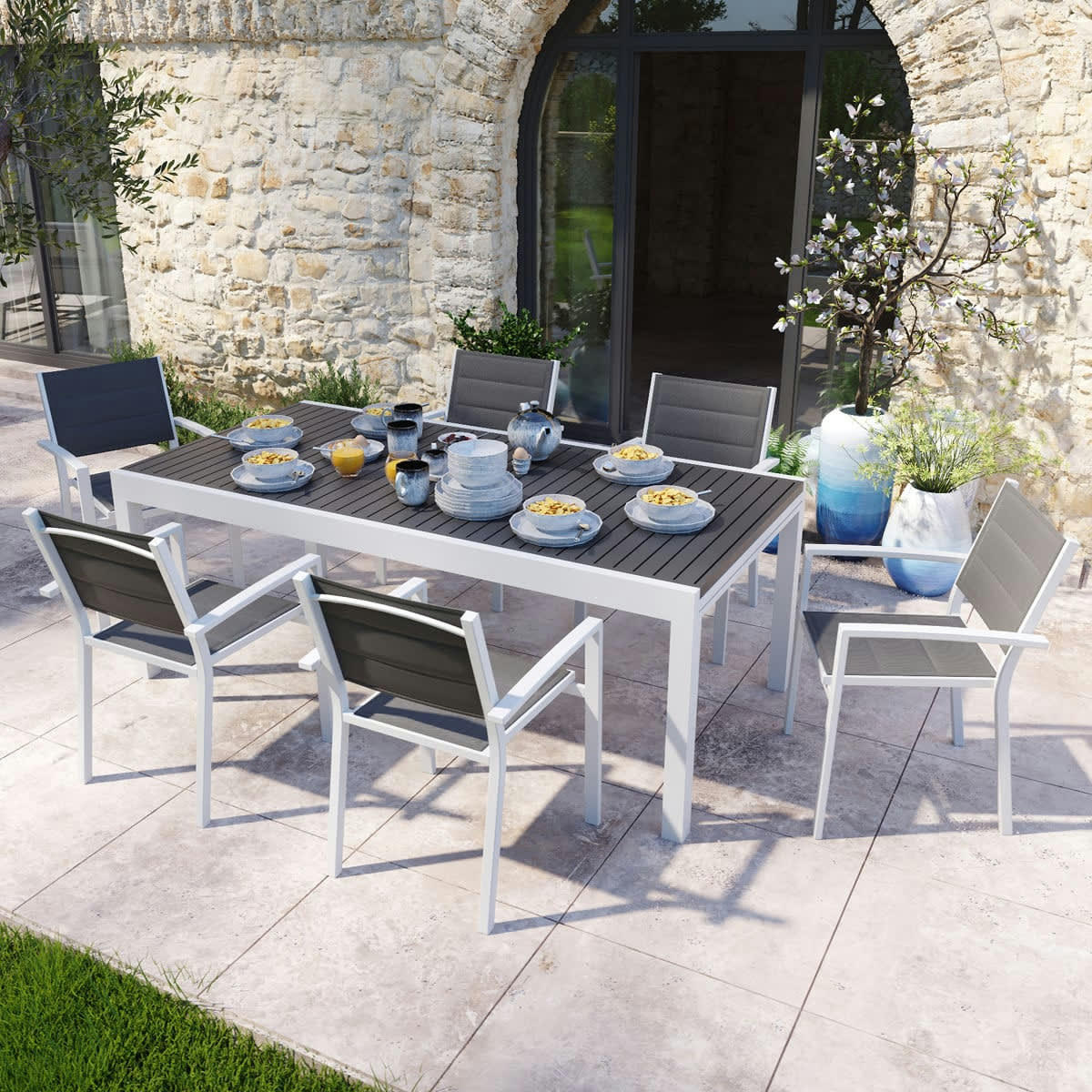 TONY - Lot de 6 fauteuils de jardin en aluminium blanc