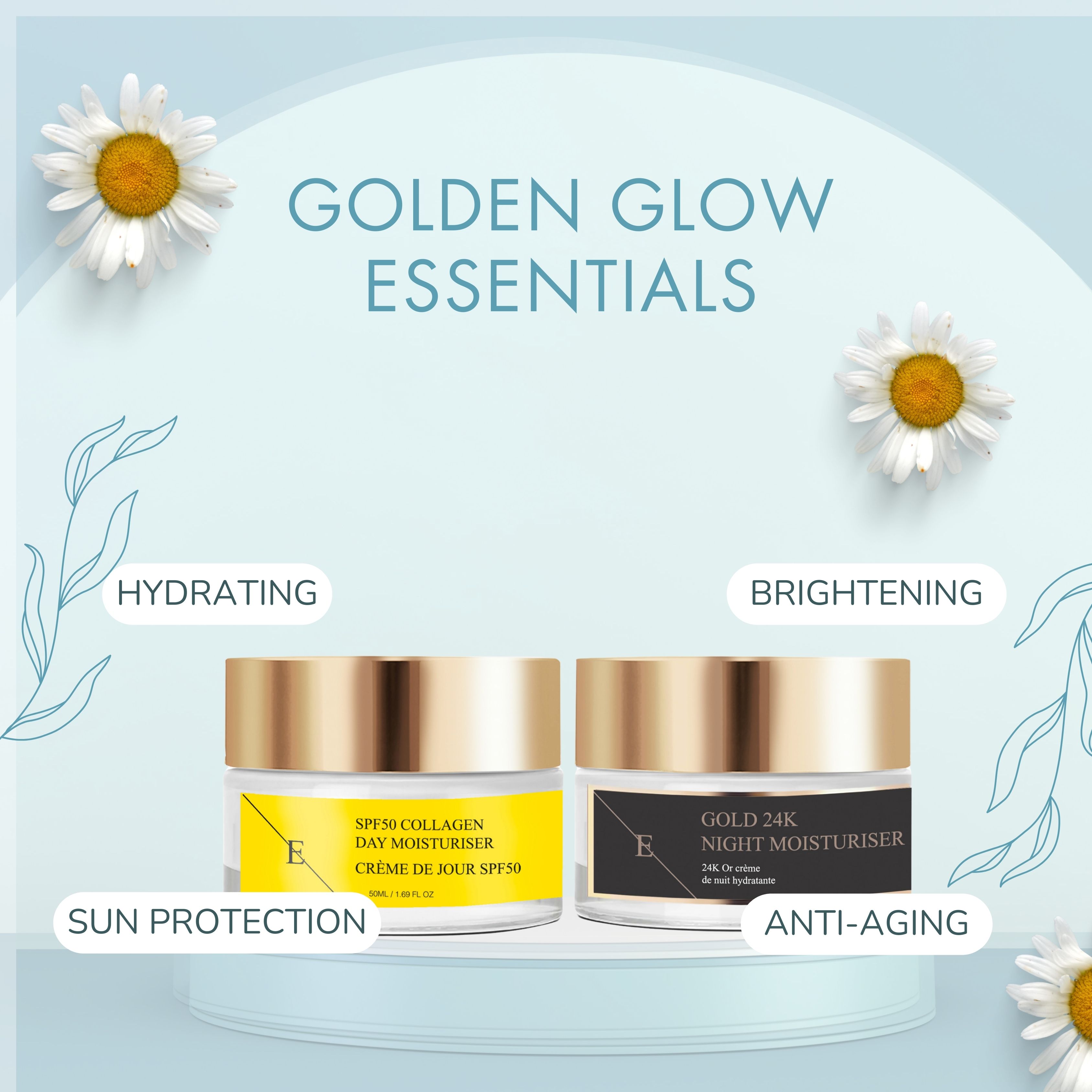 Erth Skin London SPF50 Day Cream 50ml Anti-Wrinkle Night 24K Gold - 50ml