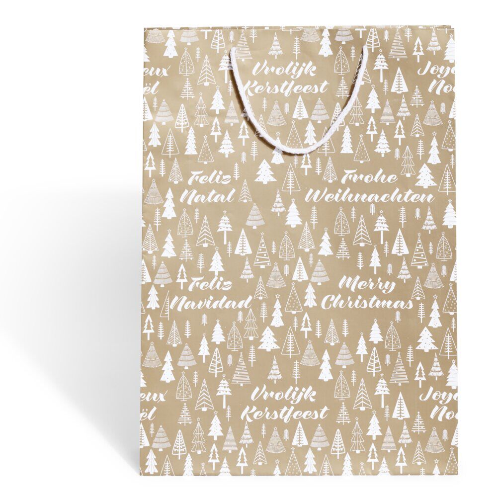 Sac cadeau No&euml;l motif sapin ou uni doré pailleté - Taille L