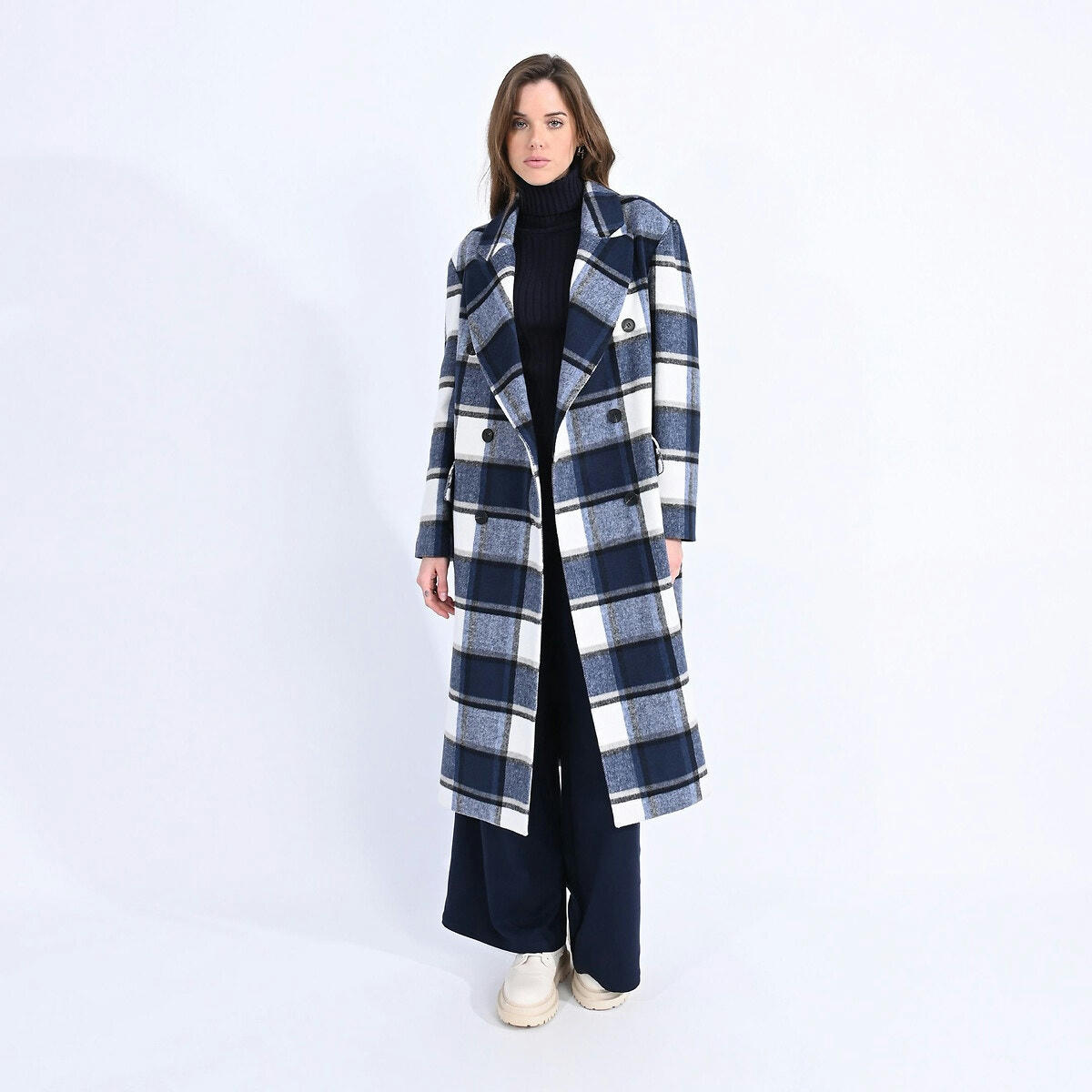 Manteau  long boutonné gros carreaux