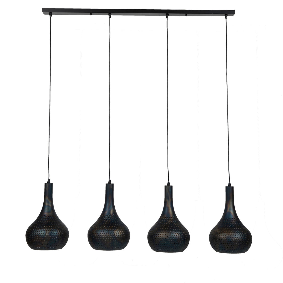 Giga Meubel Hanglamp Punch Kegel - Zwart/Bruin - 4-Lichts - 25x130x150cm