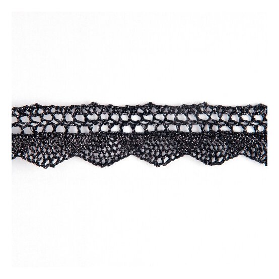 Black 25mm Metallic Lace Trim by the Metre