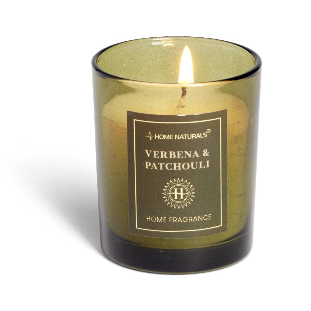 Bougie senteur verveine patchouli dans pot en verre Ø6,4xH7,9cm vert