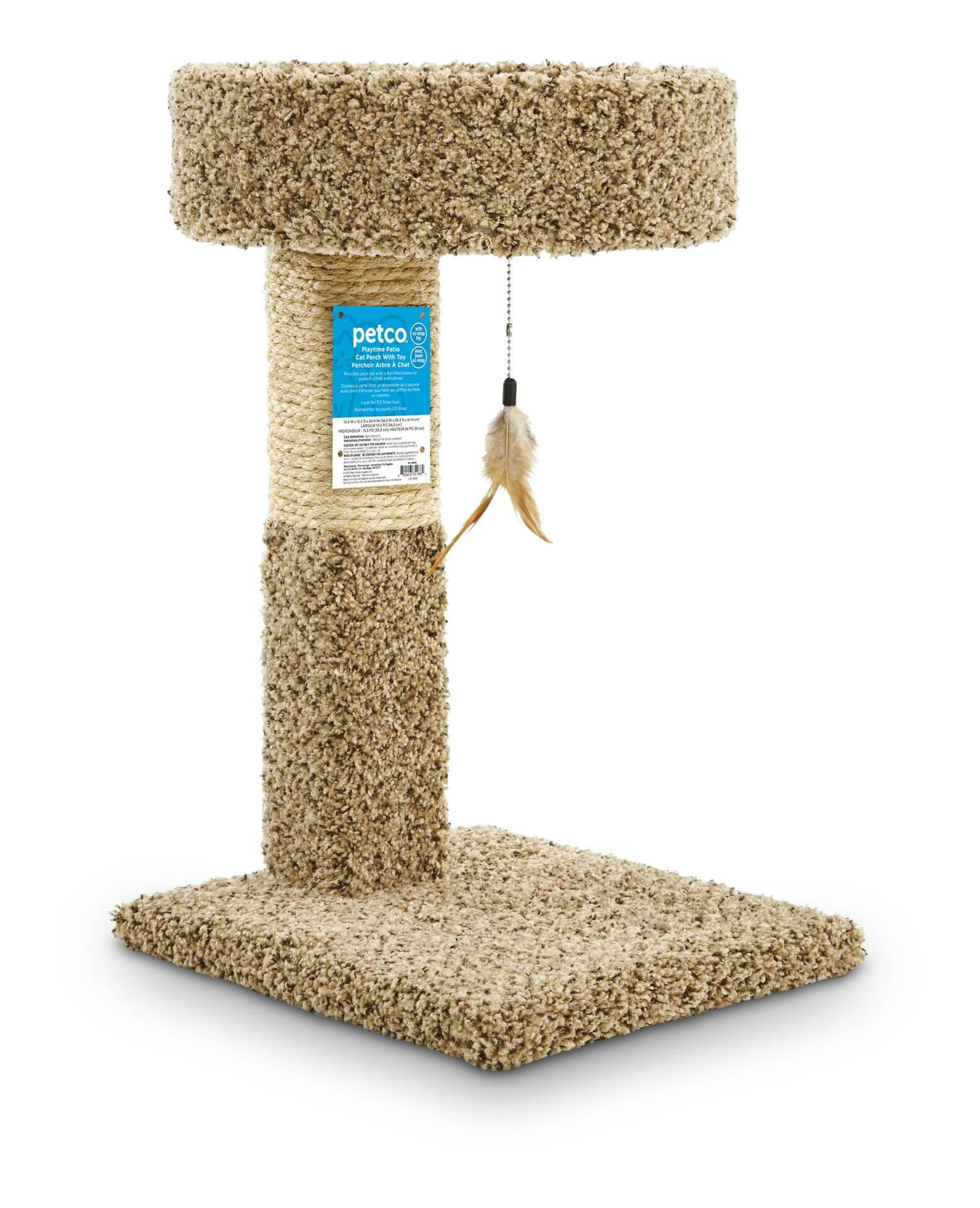 Petco Durable Carpet and Sisal Cat Perch and Post with Teaser Toy, 24-in