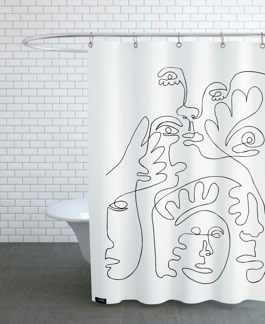 MERGING - Rideau de douche en polyester en blanc & noir 150x200