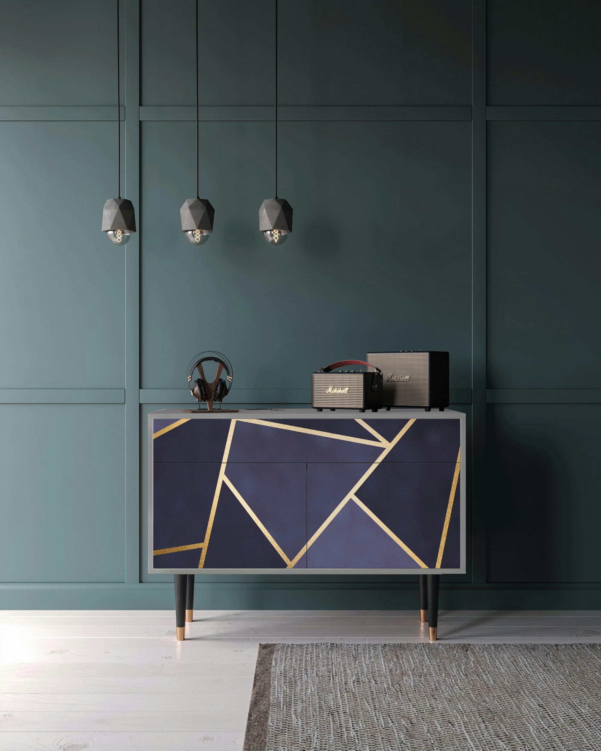 THE AMETHYST - Buffet  bleu 2 tiroirs et 2 portes L 115 cm