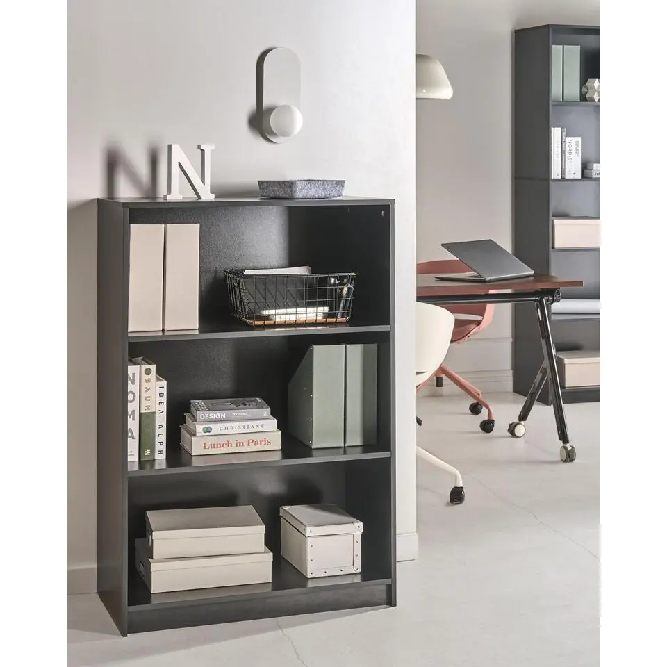 ZEHNA - Boekenkast 3 planken - Zwart - 80 x 40 cm - Vezelplaat