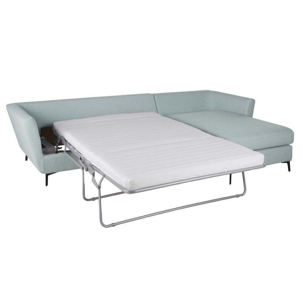 Prague - Canapé d'angle droit convertible 2/3 places bleu glacier, matelas 10 cm