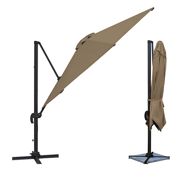 Parasol déporté MOLOKAI carré 3x3m taupe   housse - HAPPY GARDEN