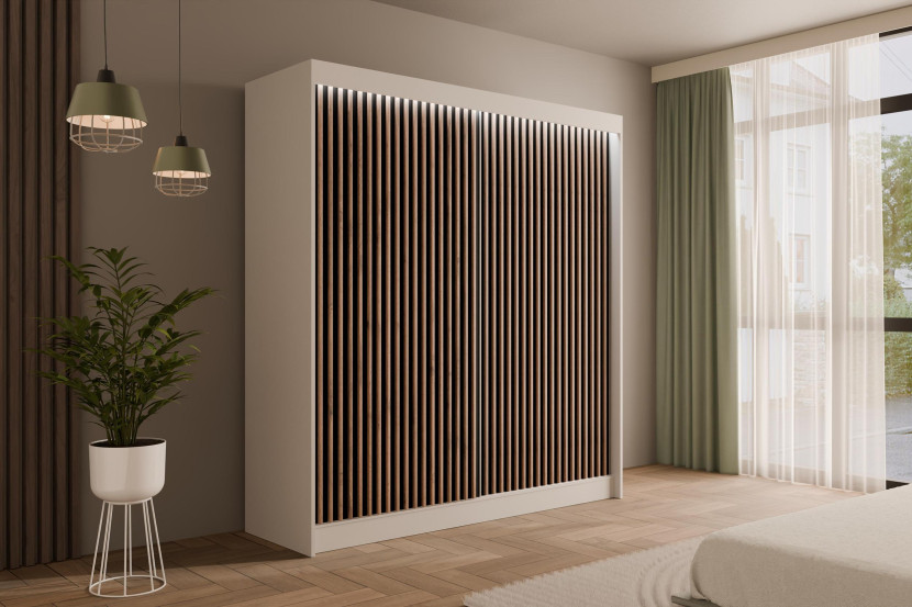 Szafa LED z drzwiami przesuwnymi i lamelami VILANv2 200 x 215 cm