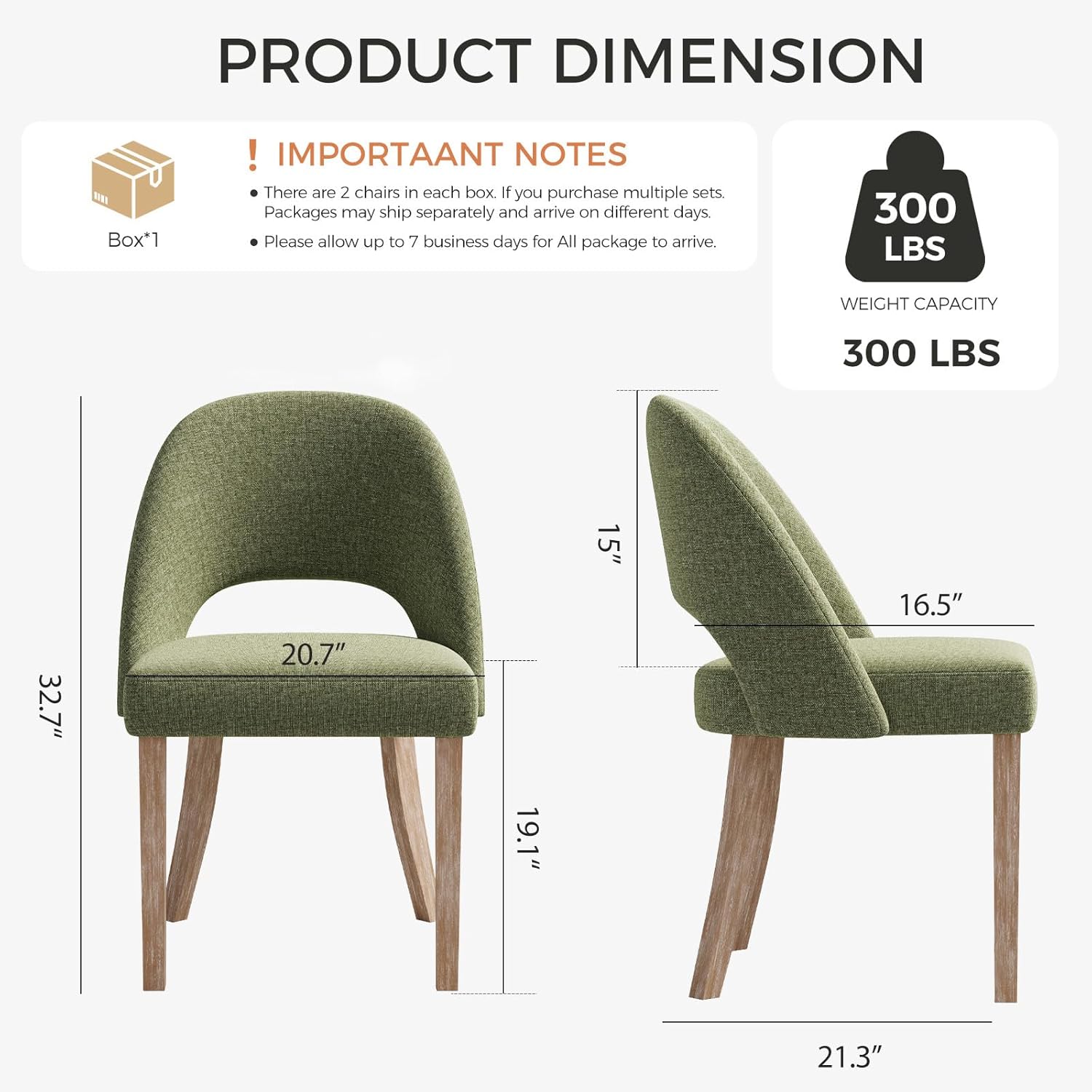 Wooden Dining Chairs Set of 6, Upholstered Modern Chenille Dining Room Chair Kitchen Chairs, Comfy Farmhouse Dinner Chair for Kitchen Dining Room, Green