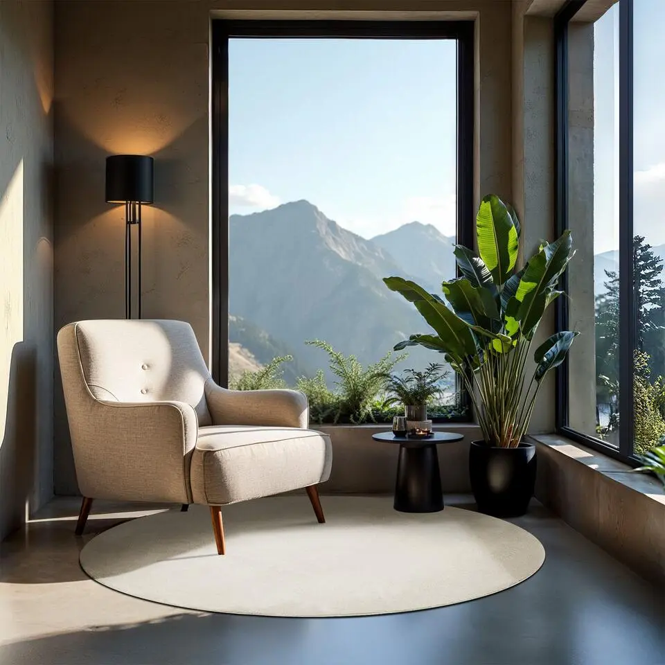 tectake? Kortpolig vloerkleed Soft Zone &Oslash; 120 cm - Cr&egrave;me