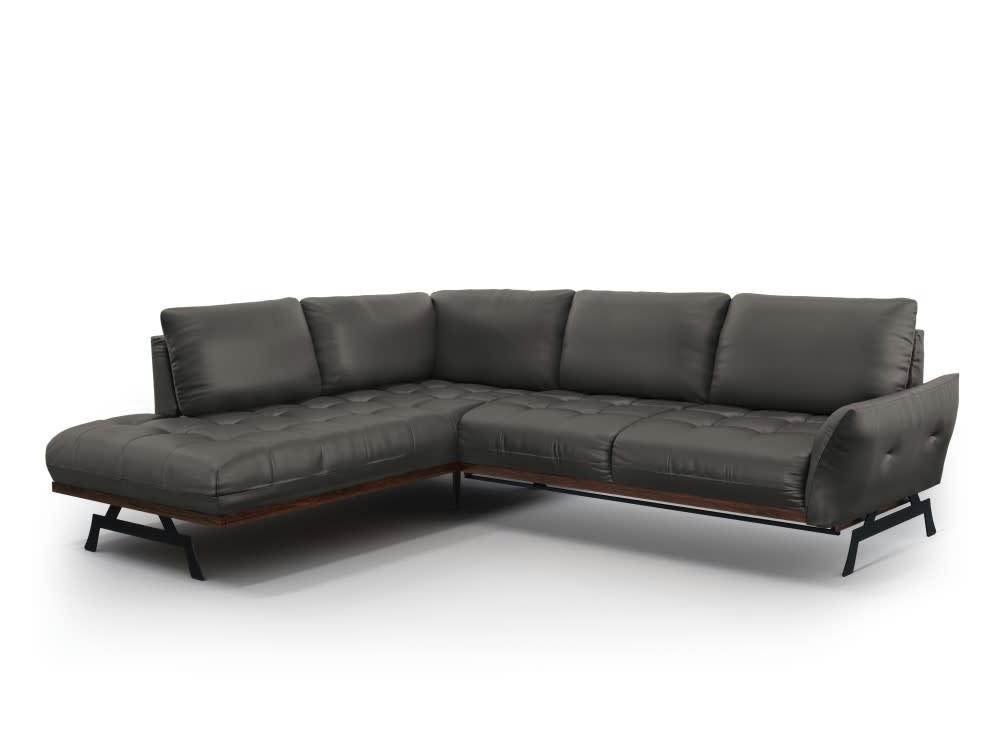 OLIVIER - Canapé d'angle 5 places en cuir gris foncé