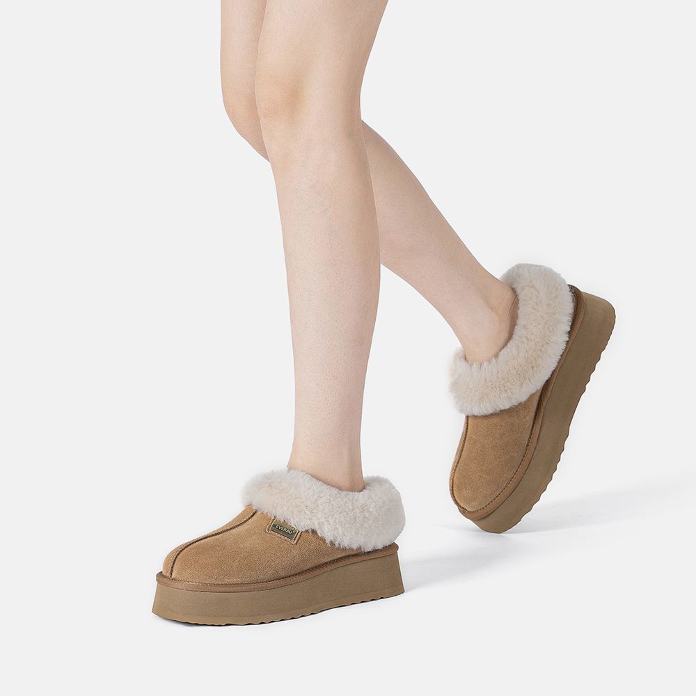 EverAu Australia Real Sheepskin Topknot Leather Platform Slippers with EVA Sole