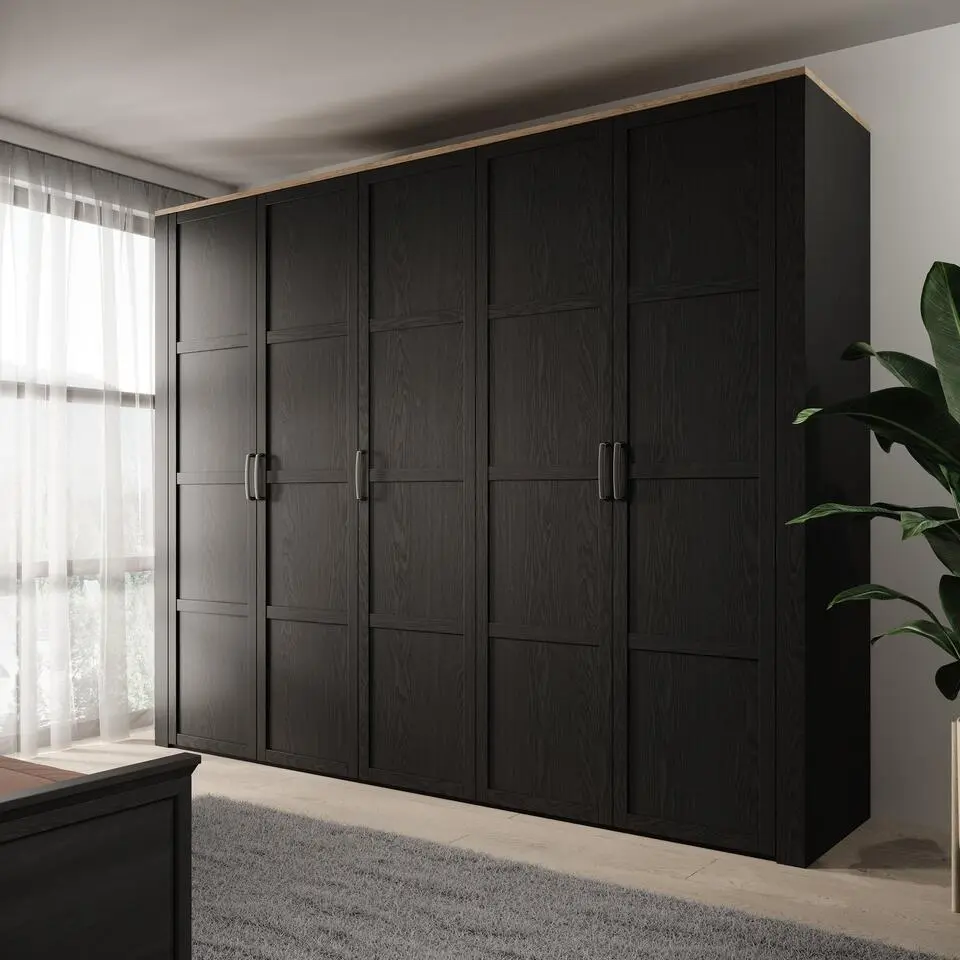 Meubella - Borello - Kledingkast 5 deurs - Zwart - 266x60x214 cm