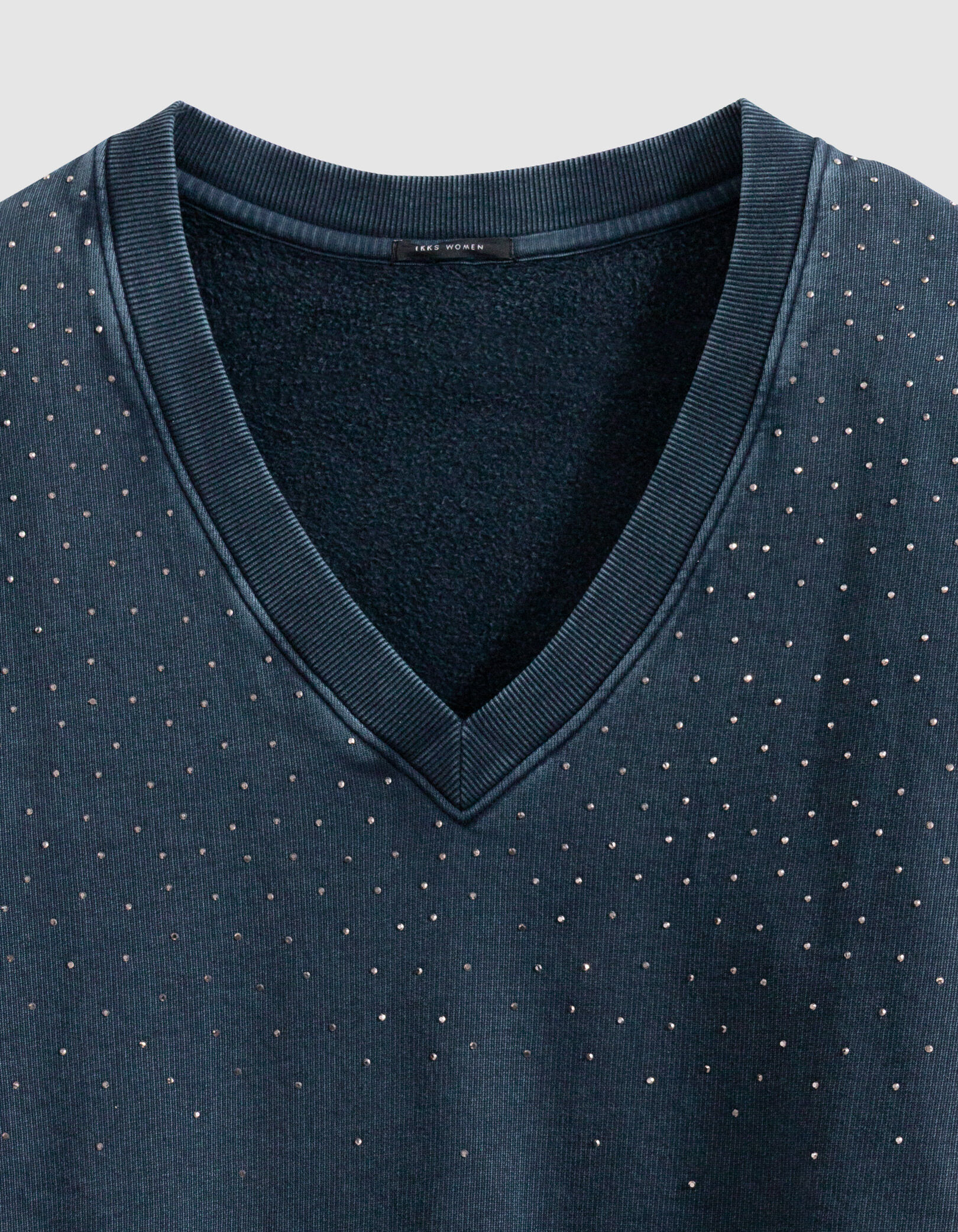 Sweat encolure V marine coton bio détails strass Femme