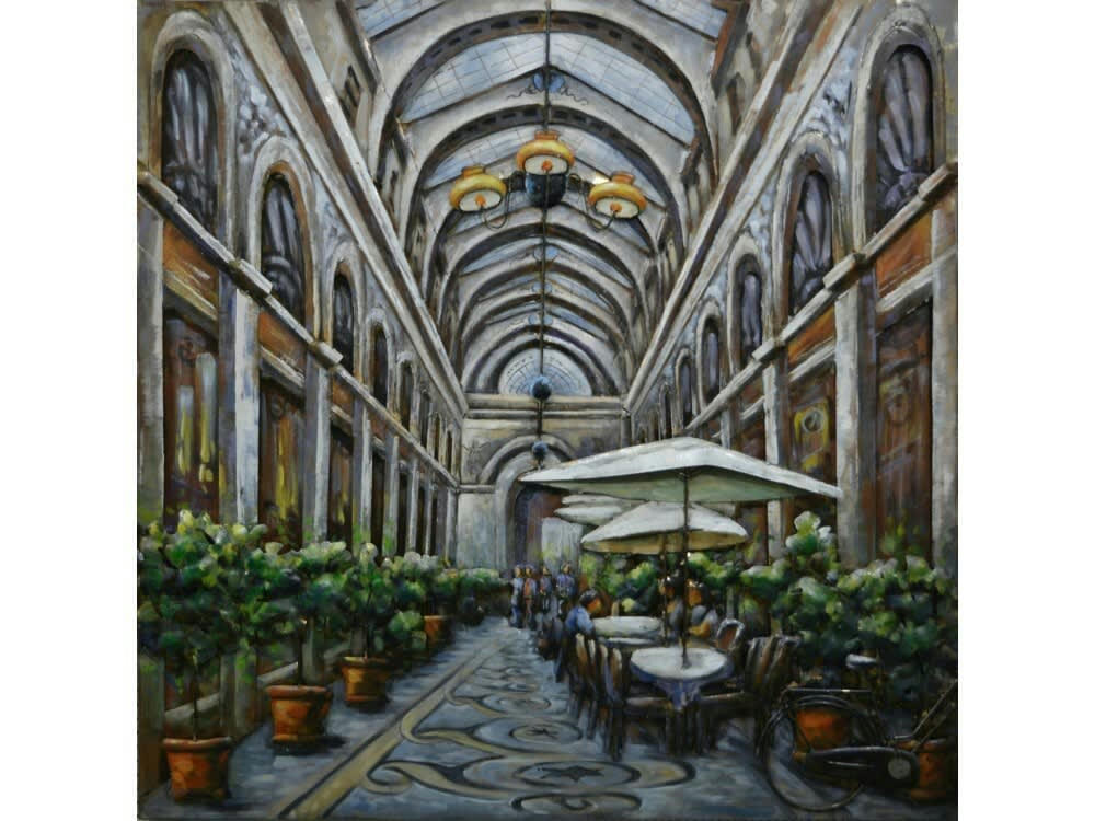 MÉTAL BRASS - Tableau relief en métal restaurant sous voutes de verre 100x100