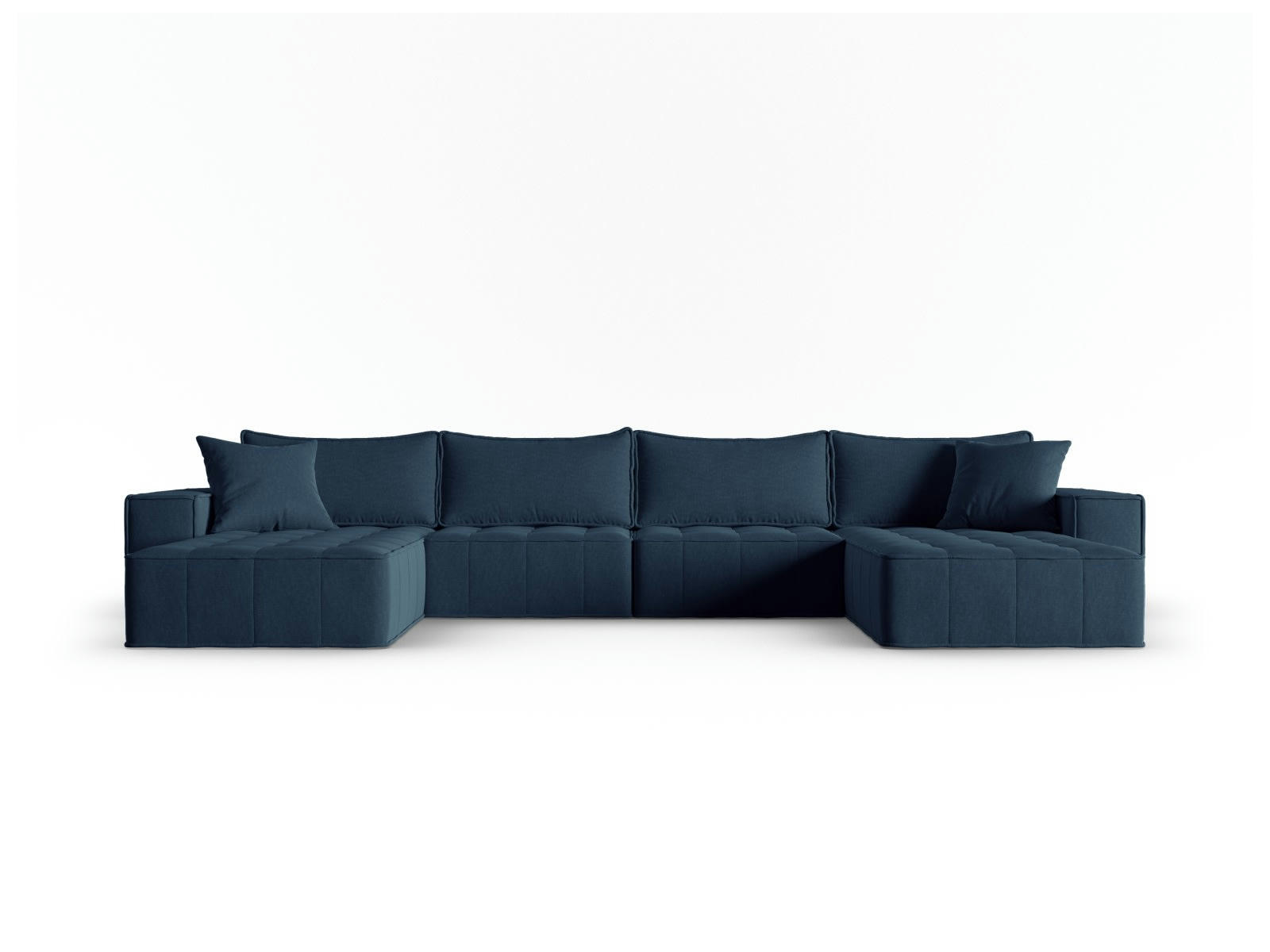 MIKE - Canapé panoramique modulable 6 places en tissu structurel blue jeans