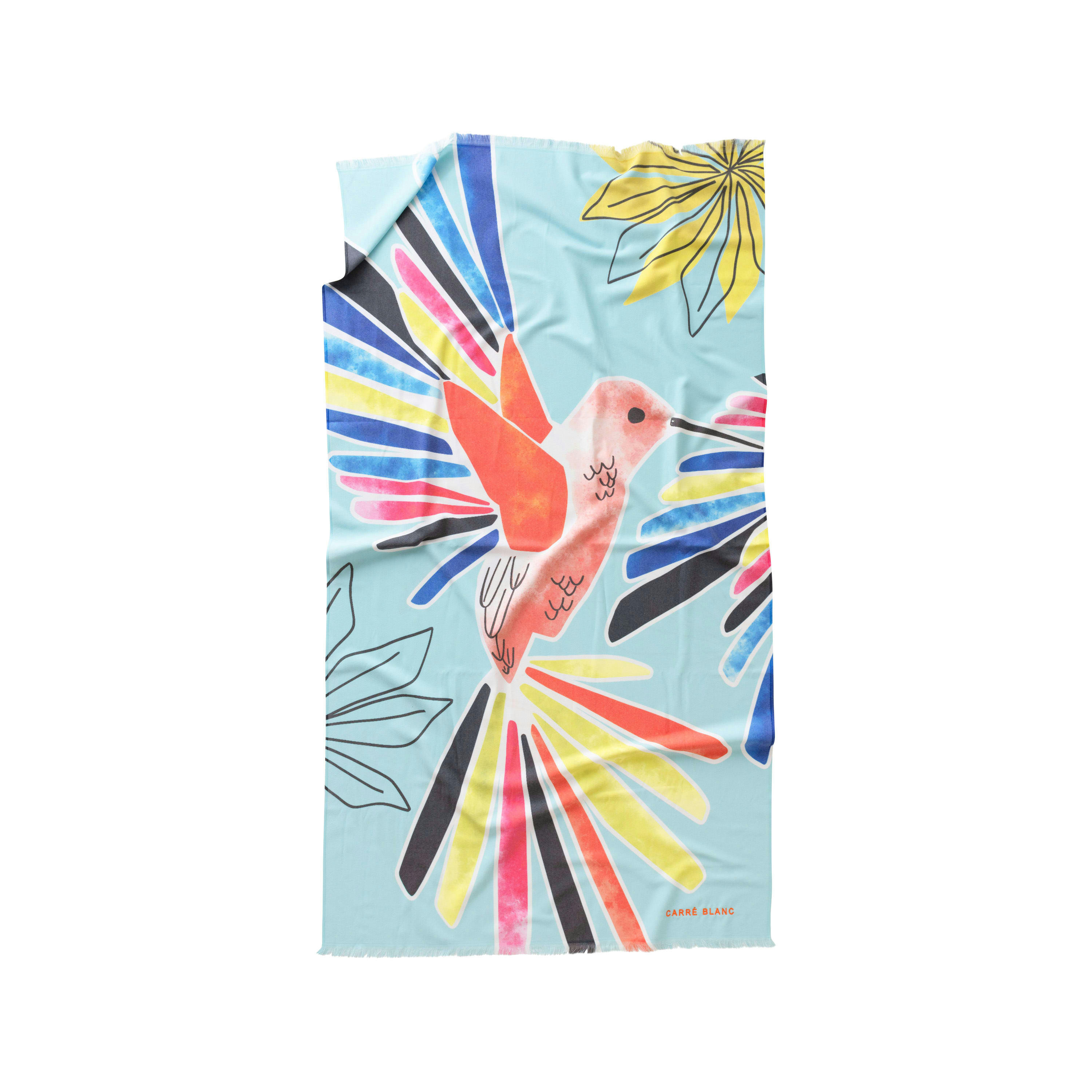 LIBRA - Fouta coton imprimé brodé bleu 100 x 180 cm