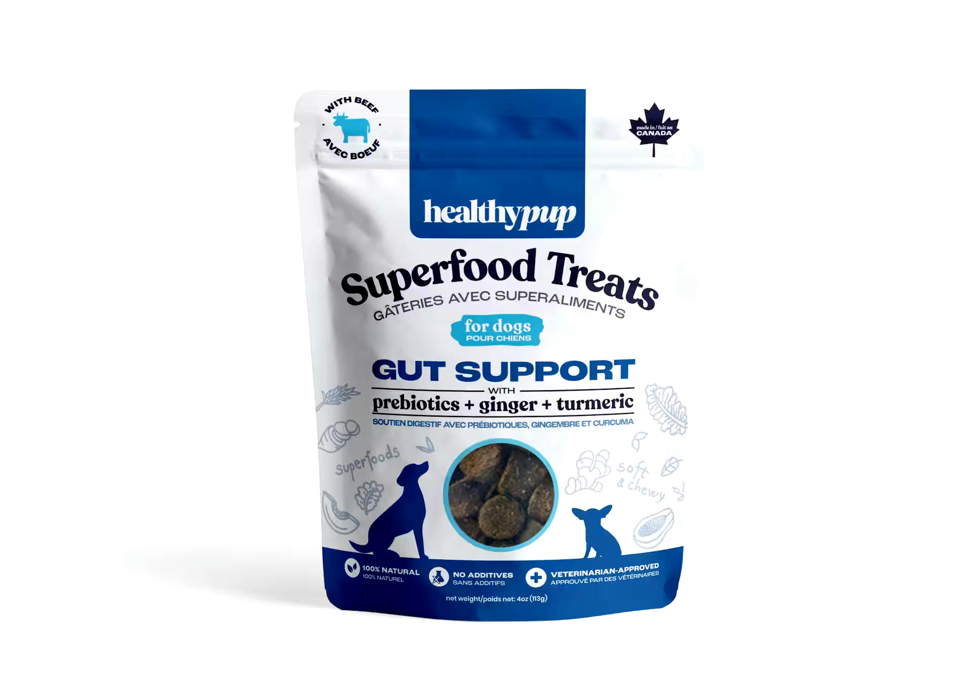 Healthypup Superfood Gut Support Dog Treat with Prebiotics, Ginger & Turmeric, 113-g