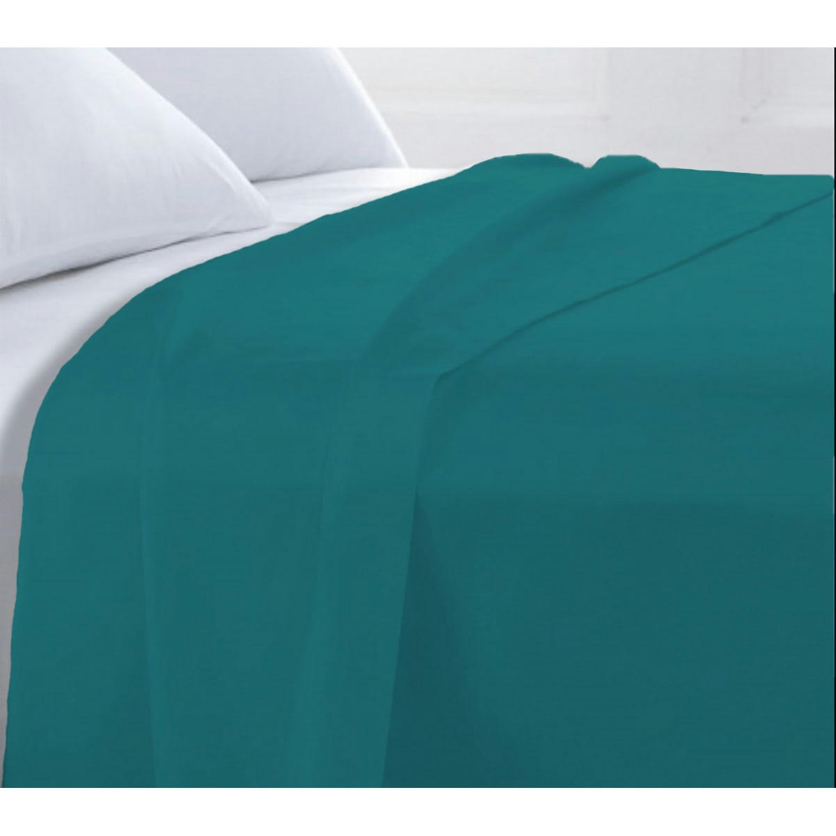 COTON UNIS - Drap plat coton  uni bleu pétrole 240x310cm