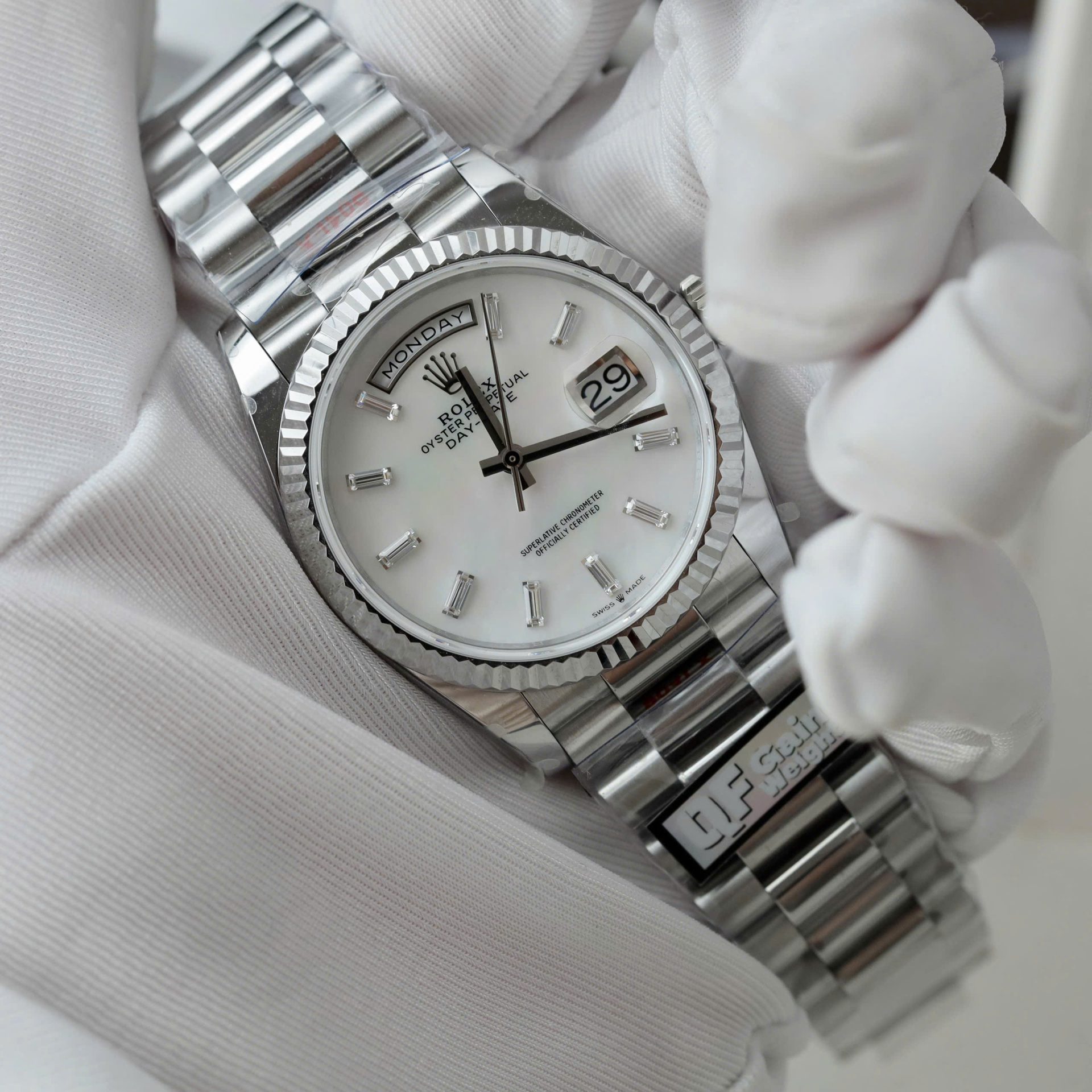 Rolex Day-Date 904L Steel MOP Dial CZ Diamonds 36mm Super Clone