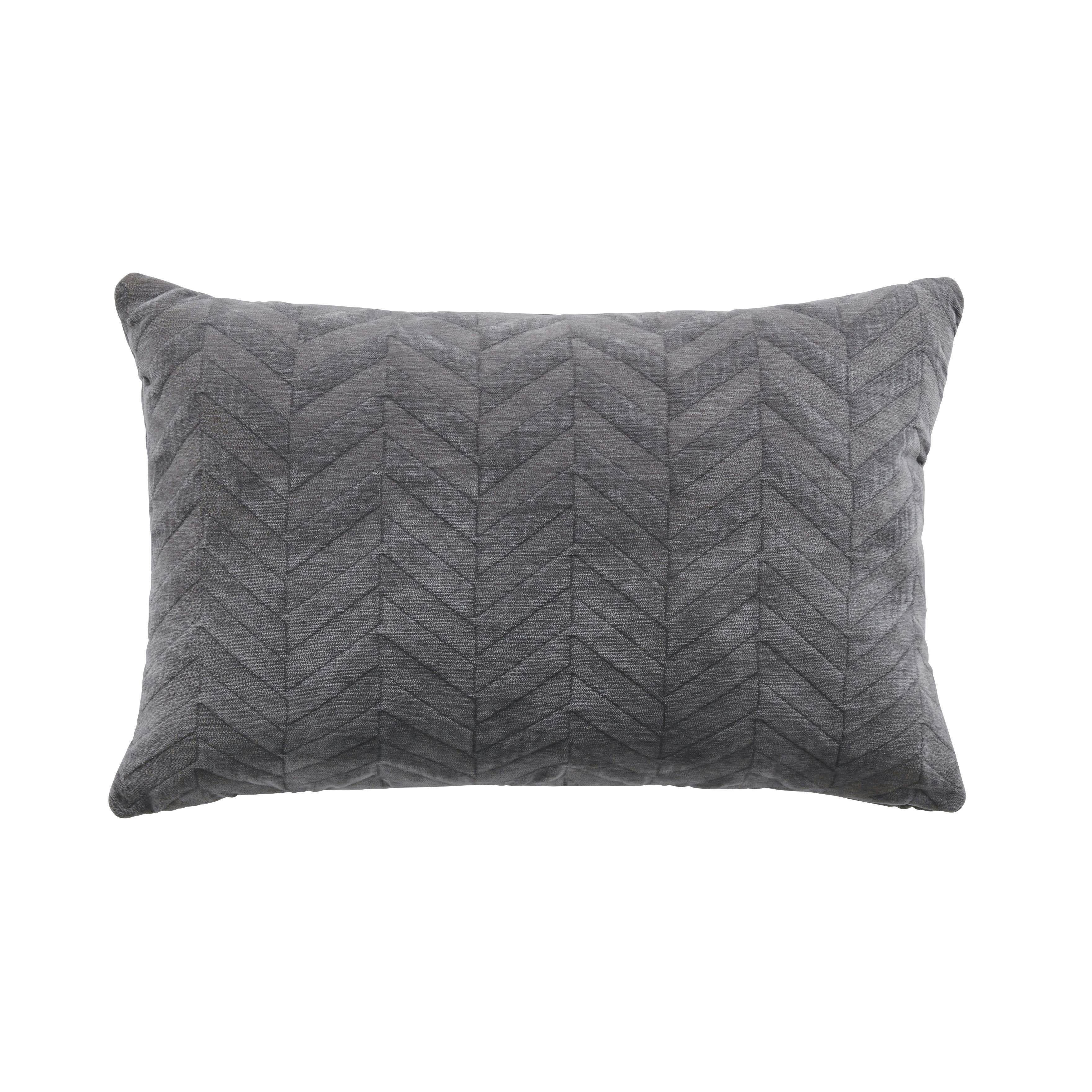 - Coussin en polyester recyclé tissé jacquard en velours gris anthracite à chevrons 40x60