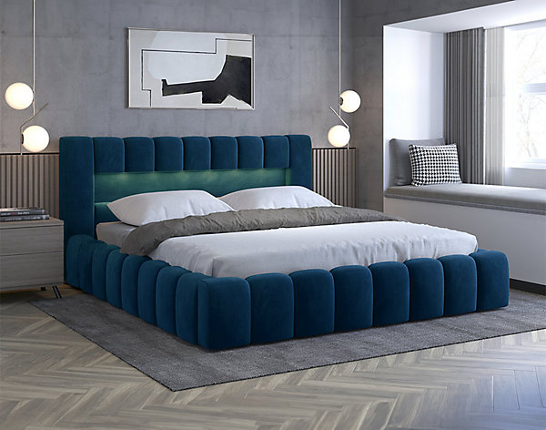 Cleo - lit coffre avec led - 160x200 cm - sommier inclus - en velours - Best Mobilier