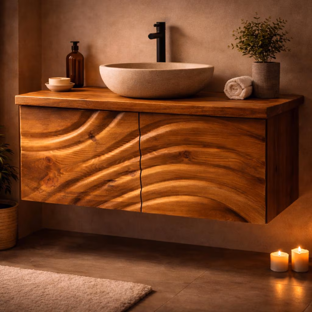 Floating Bathroom Vanity, Solid Wood Wall Mounted Sink Cabinet, Handmade Rustic Modern Bathroom Furniture