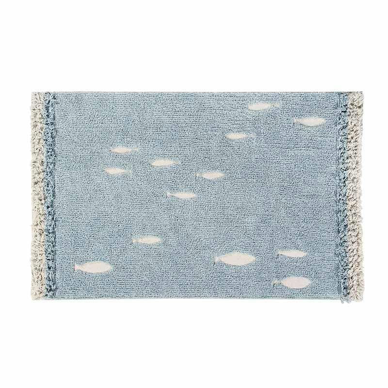 POISSONS - Tapis coton bleu motif poissons 120x190cm