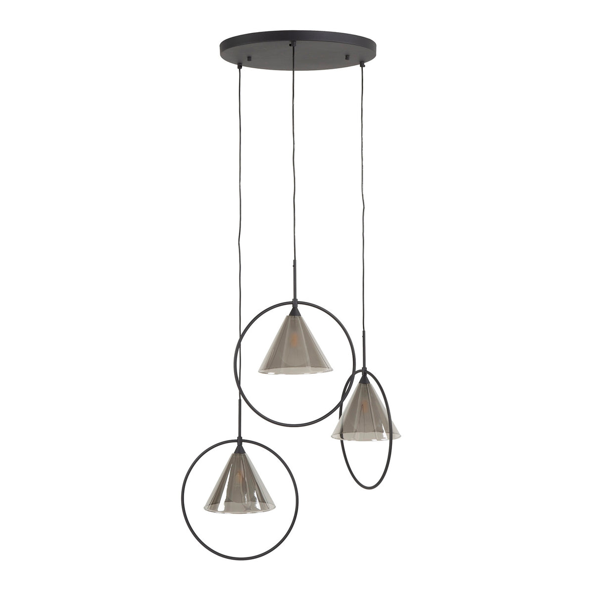 Giga Meubel Hanglamp Ring - Grijs Glas - 3-Lichts - 45x45x180cm